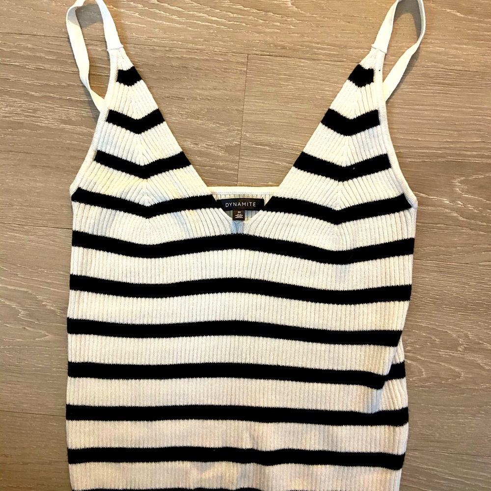 White and navy striped knit material top